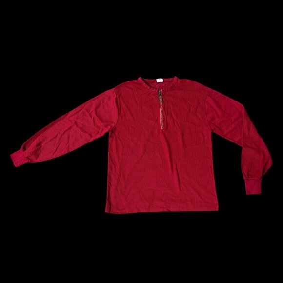Vintage Red Knit Shirt Zipper Wear Dated USA XL 1970s Ribbed Unisex Retro - Picture 2 of 7